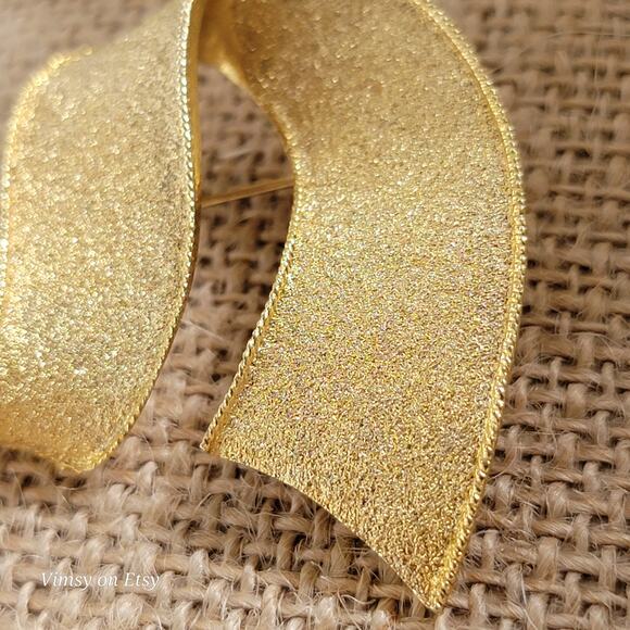 Golden Ribbon Brooch for Women, Gold Jewelry Pin,  by Park Lane - Picture 4 of 10